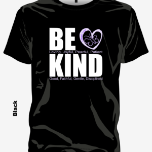 Be Kind shirt black with white kindness message inspired by Galatians 5:22-23