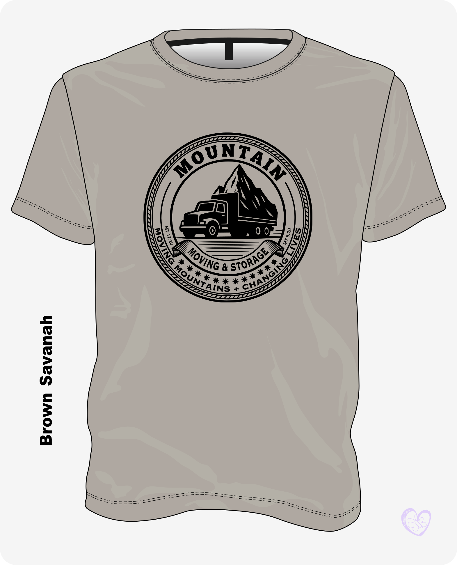 Mountain Moving & Storage Christian T-shirt in Brown Savanah with bold black mountain graphic