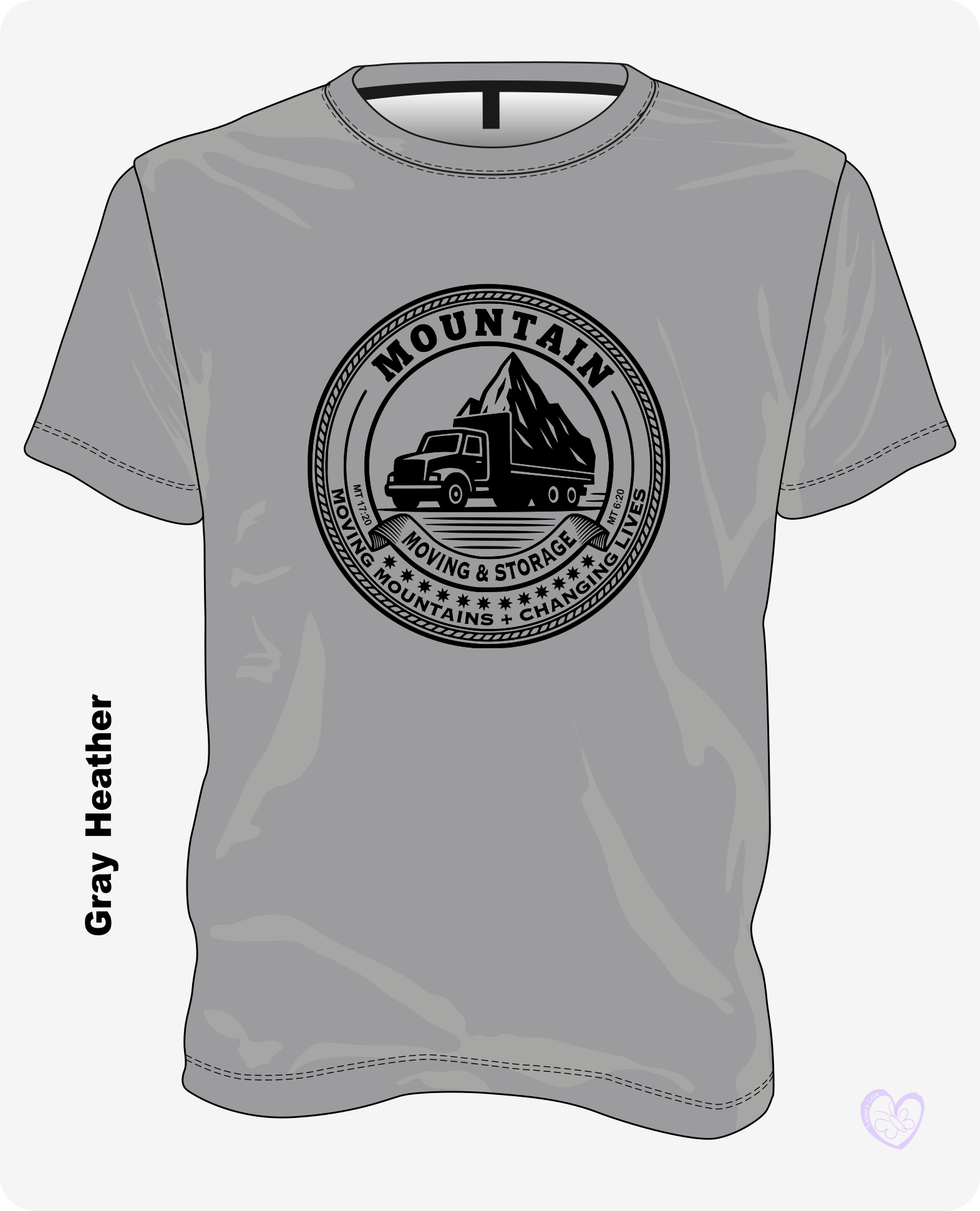 Mountain Moving & Storage Christian T-shirt in Gray Heather with black vintage seal design