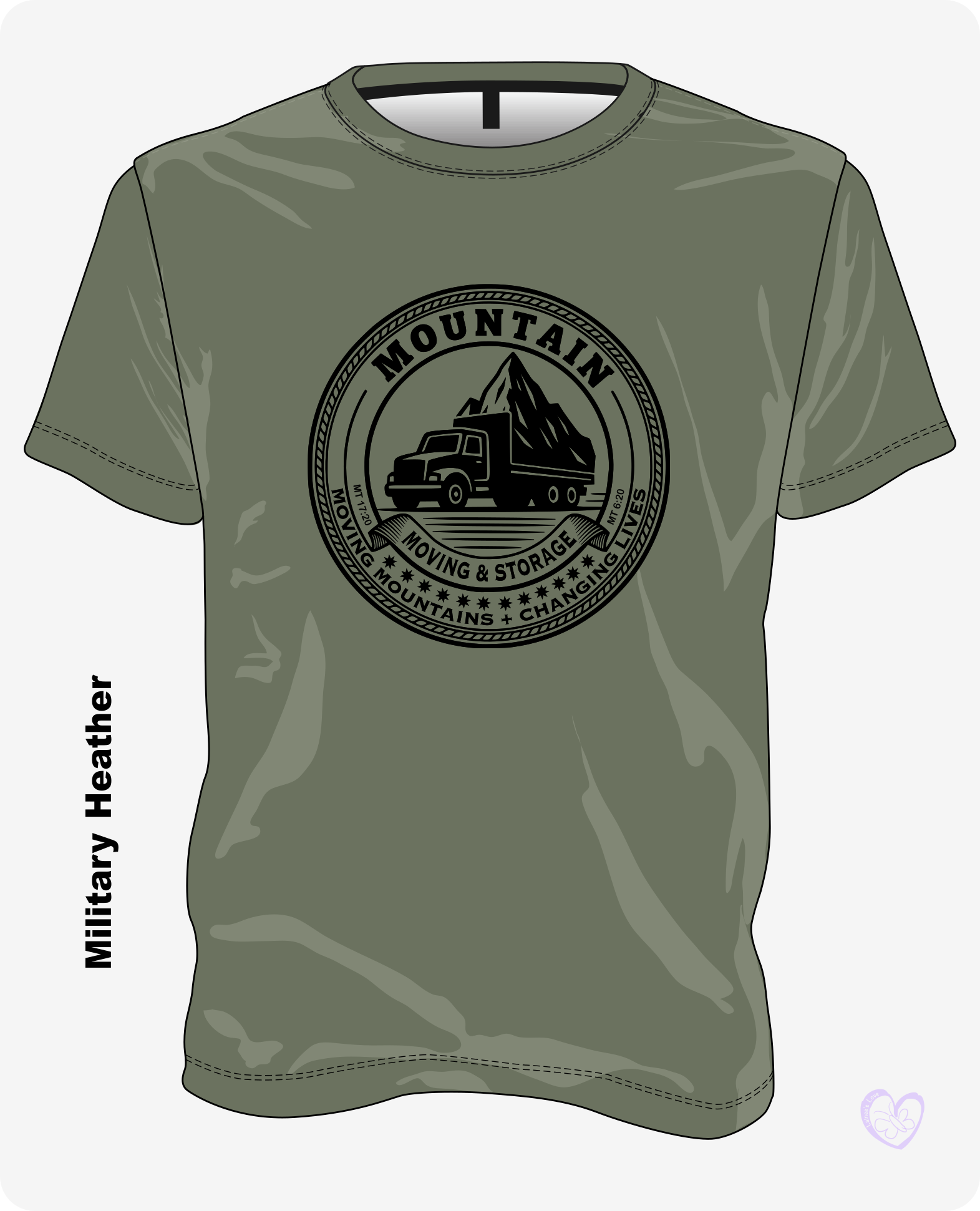 Mountain Moving & Storage Christian T-shirt in Military Heather with distressed black emblem