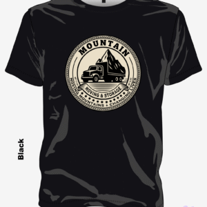 Mountain Moving & Storage Christian T-shirt in Black with tan vintage badge design
