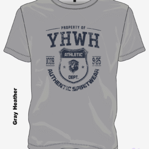 YHWH Athletic Dept Christian T-shirt in Gray Heather with varsity-style design