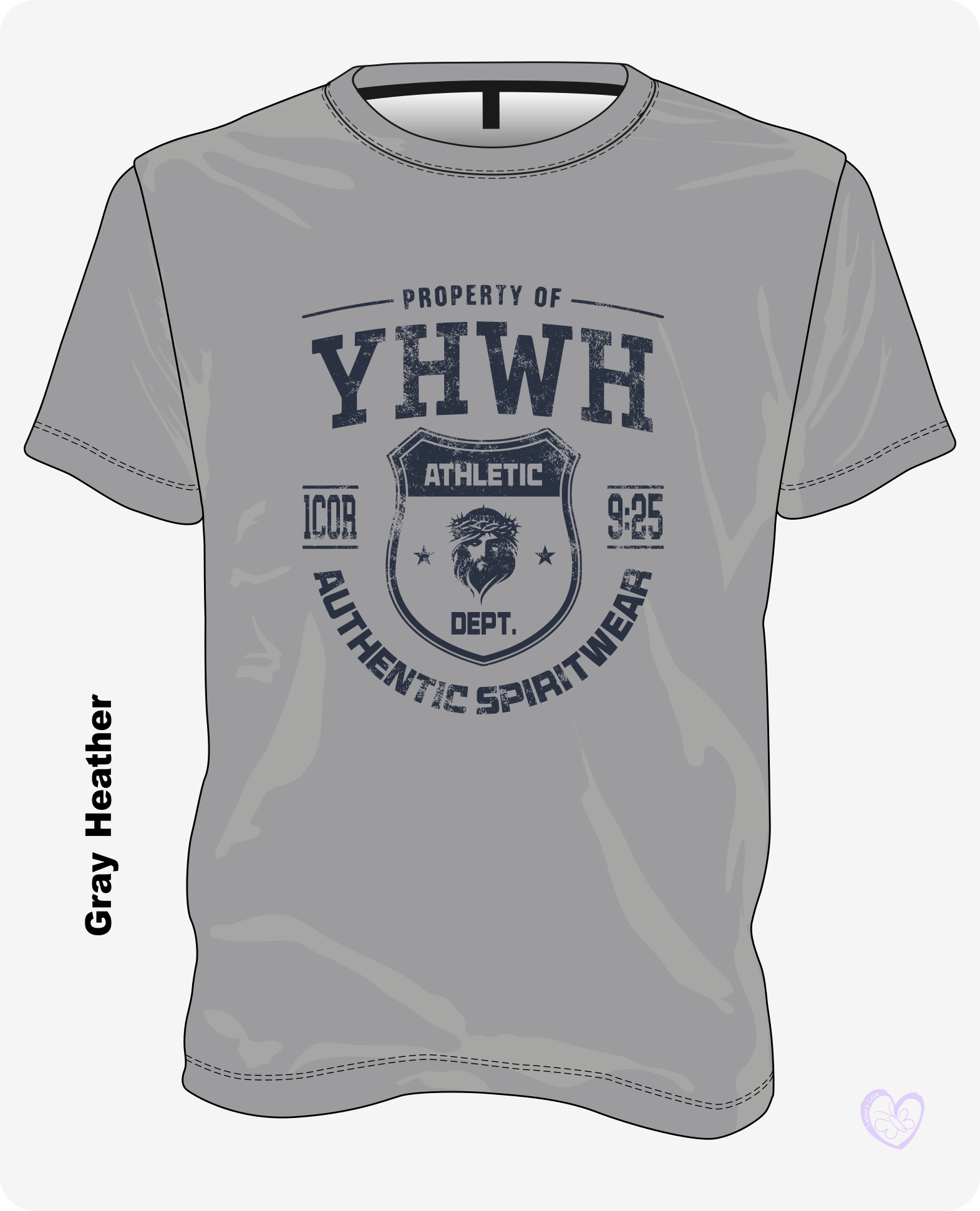 YHWH Athletic Dept Christian T-shirt in Gray Heather with varsity-style design