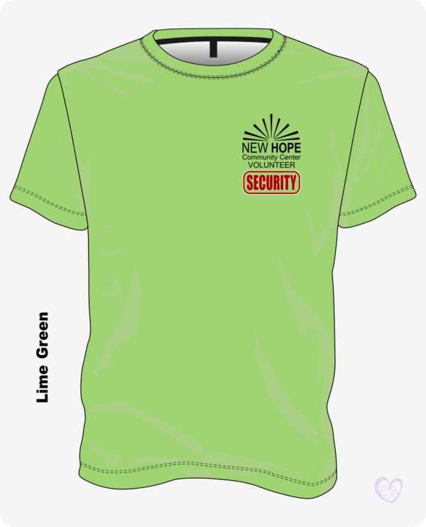 T-NewHope-Security-LimeGreen-front New Hope Community Center Security Shirt
